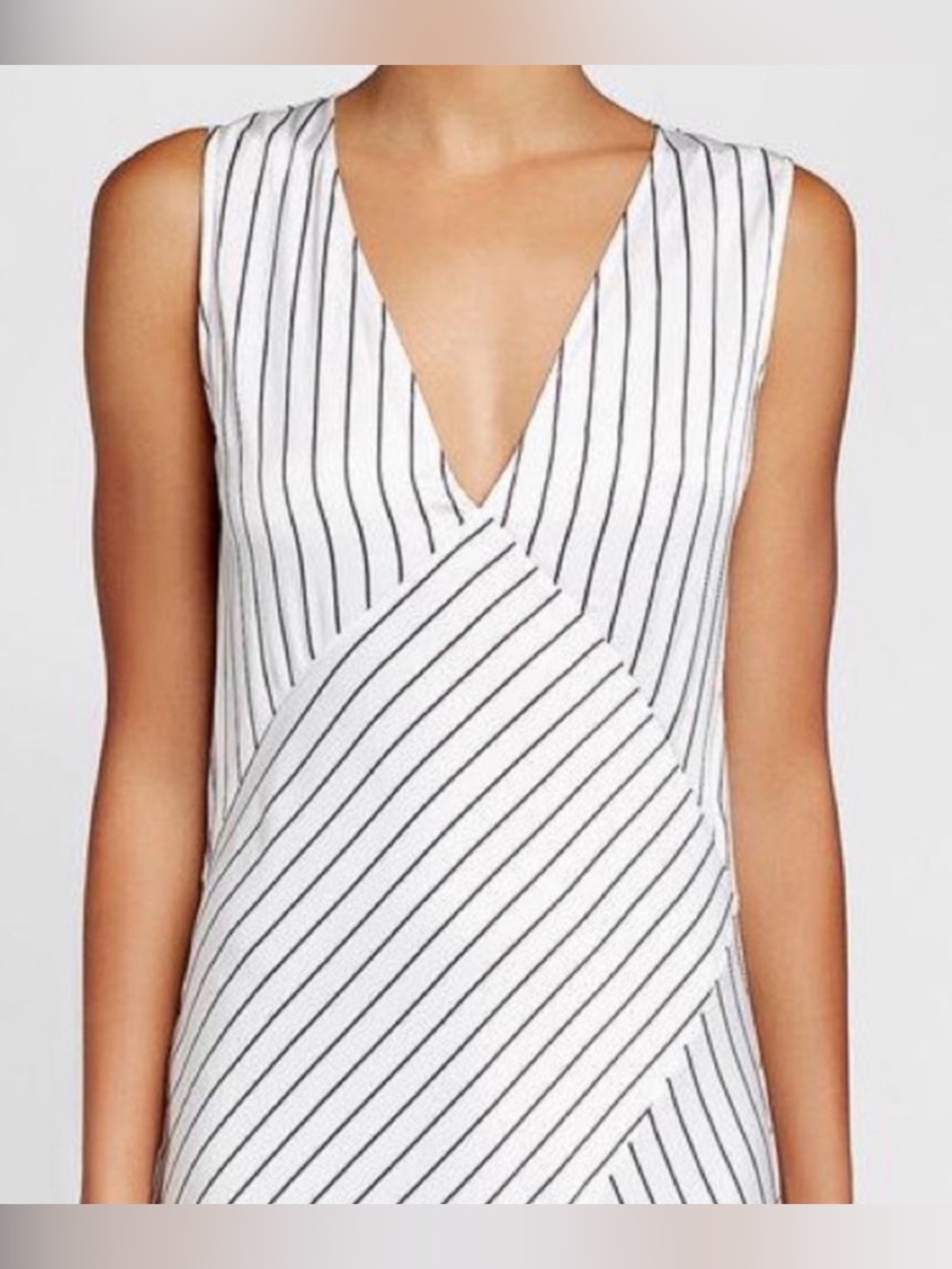 Theory Relaxed Slip Crushed Satin Stripe Maxi Dress White Black Minimalist Sz 0 - Picture 11 of 12